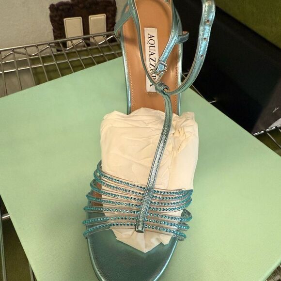 New Aquazzura Blue Strappy Women's Sandals with rhinestones size 40 - Picture 1 of 4